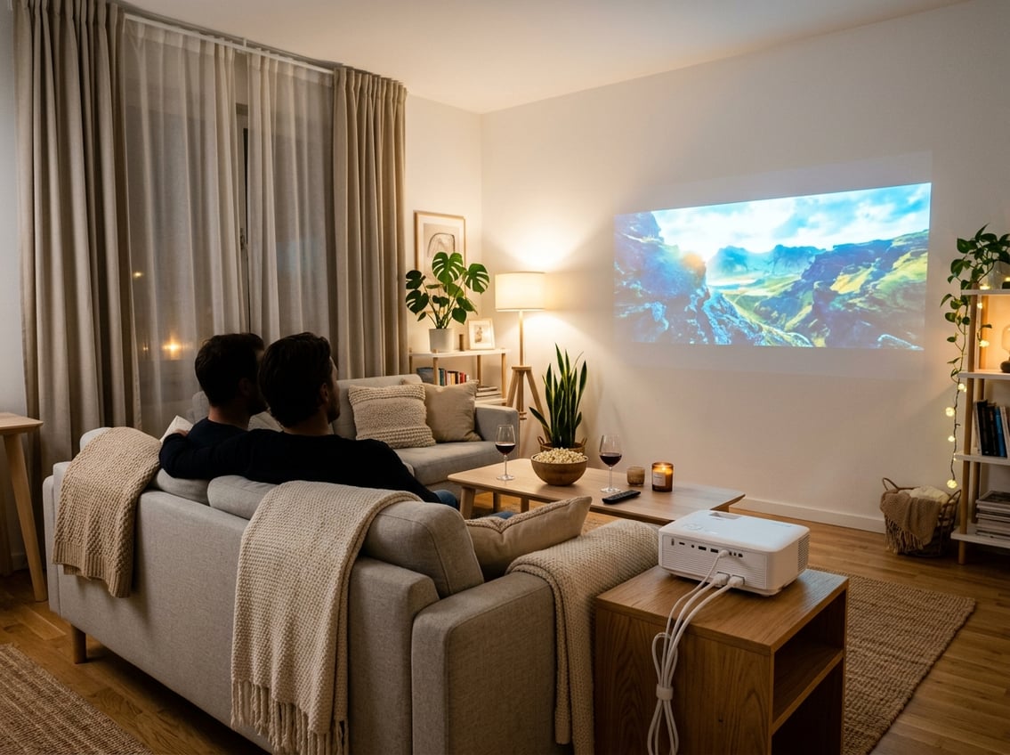 Sådan indretter du stuen til film på projektor uden et fast biografrum
